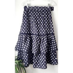 Champagne & Straberry Anthro Womens Navy Blue Polka Dot Skirt Size Medium Preppy